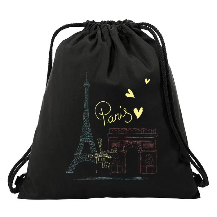 Paris Vacation France Holiday Eiffel Tower Love Paris Drawstring Bag