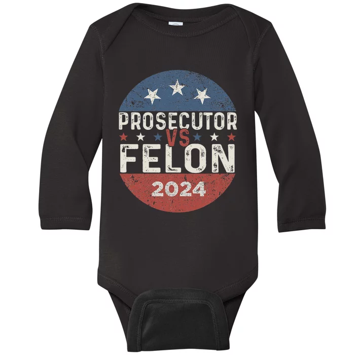 Prosecutor Vs Felon 2024 Retro Stripe Voting Election 2024 Baby Long Sleeve Bodysuit