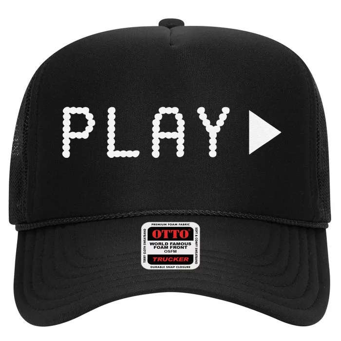 Play Vhs Forward Button High Crown Mesh Trucker Hat