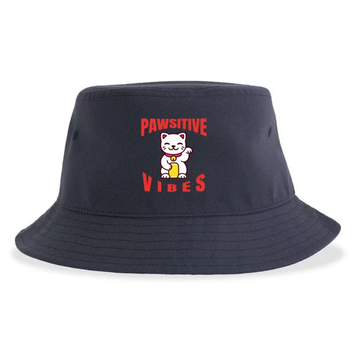 Pawsitive Vibes Funny Cat Japanese Anime Sustainable Bucket Hat