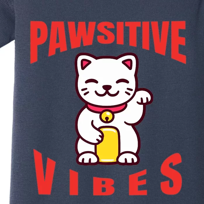 Pawsitive Vibes Funny Cat Japanese Anime Baby Bodysuit