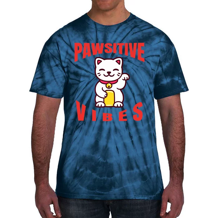 Pawsitive Vibes Funny Cat Japanese Anime Tie-Dye T-Shirt