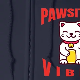 Pawsitive Vibes Funny Cat Japanese Anime Full Zip Hoodie