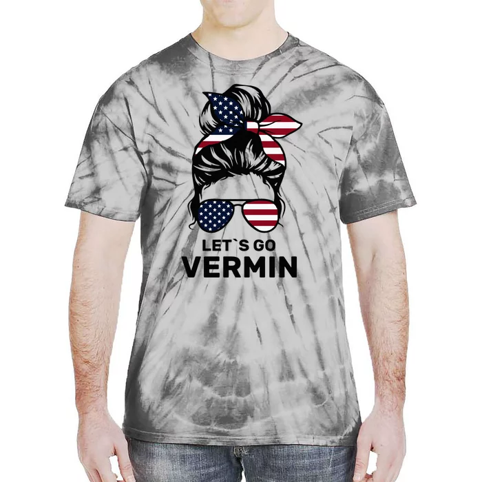 Proud Vermin Funny Anti Trump Quote Messy Bun American Flag Tie-Dye T-Shirt