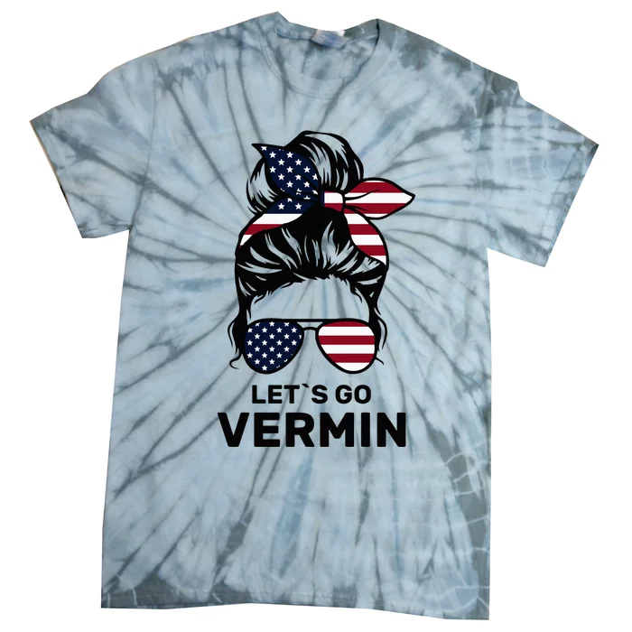 Proud Vermin Funny Anti Trump Quote Messy Bun American Flag Tie-Dye T-Shirt