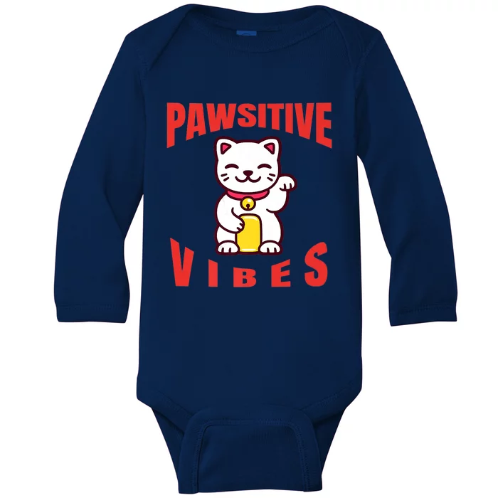 Pawsitive Vibes Funny Cat Japanese Anime Baby Long Sleeve Bodysuit