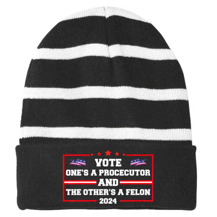 Prosecutor Versus Felon Voter Funny Political Striped Beanie with Solid Band