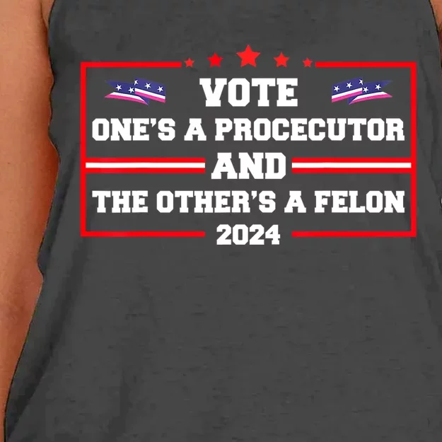 Prosecutor Versus Felon Voter Funny Political Women's Knotted Racerback Tank