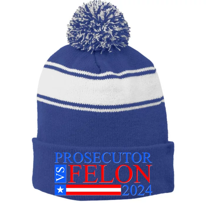 Prosecutor Vs Felon 2024 Kamala Vs Trump 2024 Election Stripe Pom Pom Beanie