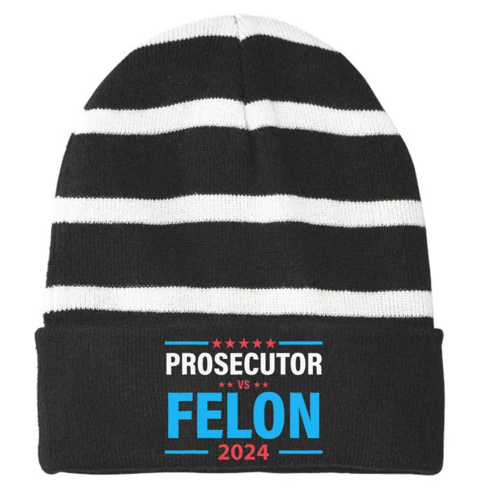 Prosecutor Versus Felon Political Voter Striped Beanie with Solid Band