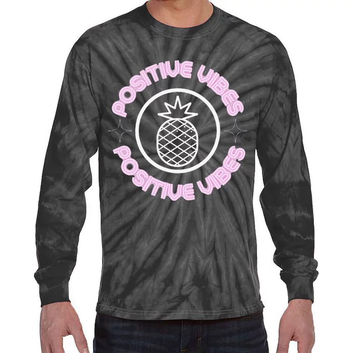 Positive Vibes Glowing Pineapple Transfer Day Tie-Dye Long Sleeve Shirt