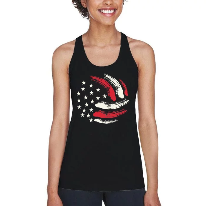 Patriotic Volleyball Gift Volleyball Team American Flag Women's Racerback Tank