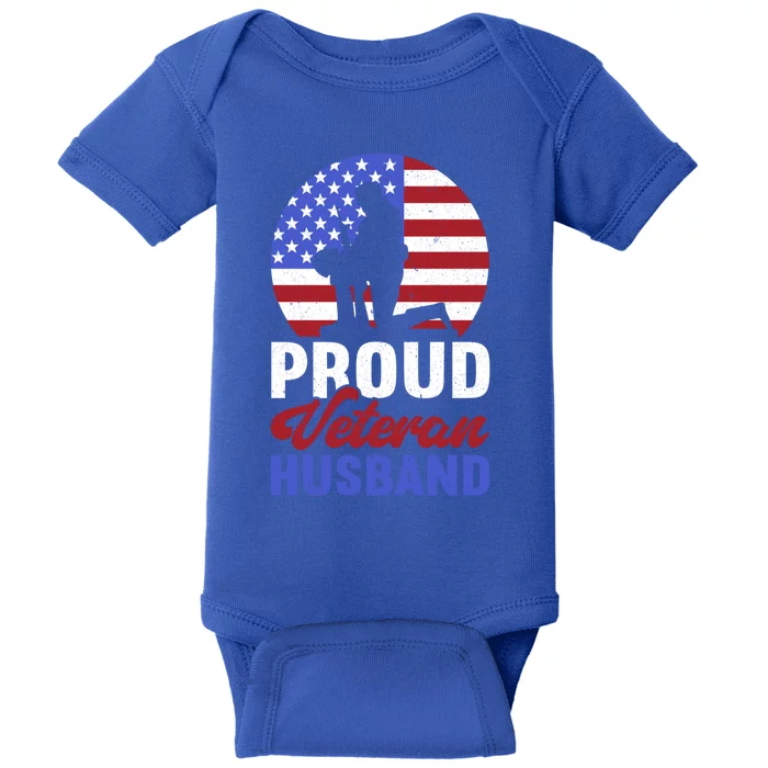 Proud Veteran Husband Usa Flag Proud American Veteran Dad Gift Baby Bodysuit