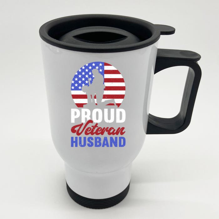 Proud Veteran Husband Usa Flag Proud American Veteran Dad Gift Front & Back Stainless Steel Travel Mug