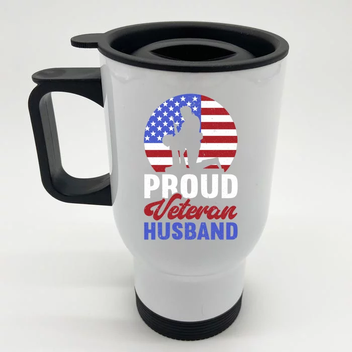 Proud Veteran Husband Usa Flag Proud American Veteran Dad Gift Front & Back Stainless Steel Travel Mug