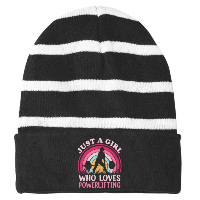 Powerlifting Vintage Just A Girl Who Loves Powerlifting Striped Beanie with Solid Band