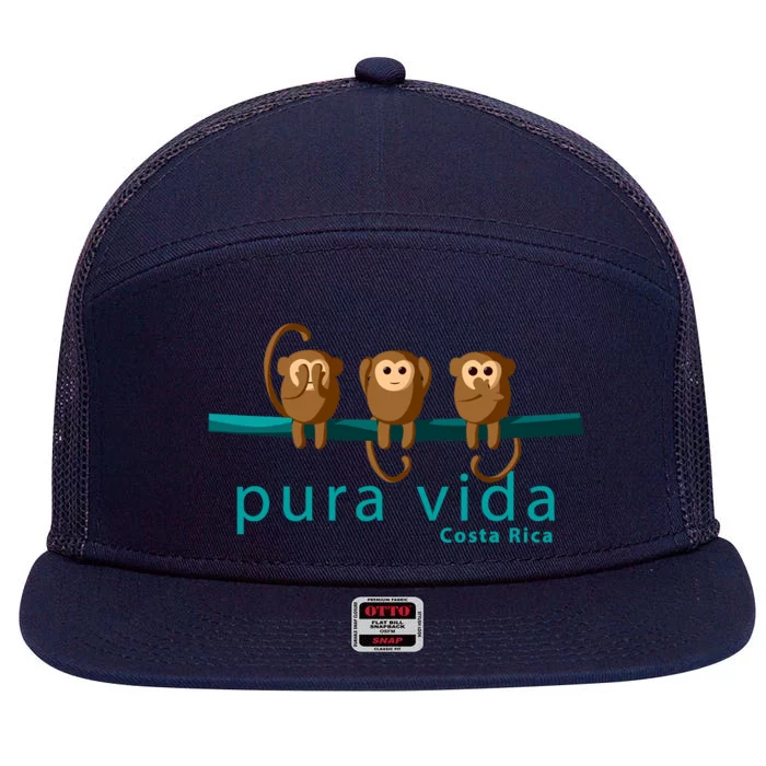 Pura Vida Monkeys Costa Rica 7 Panel Mesh Trucker Snapback Hat