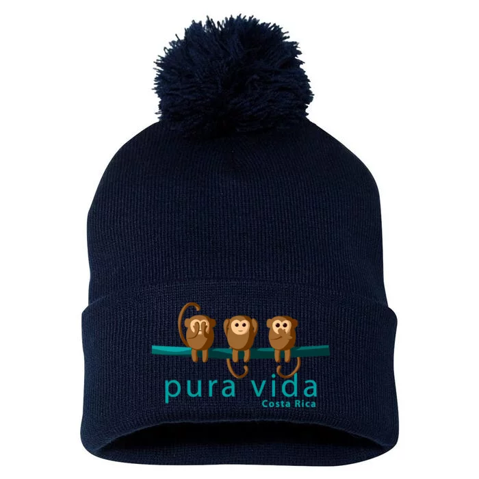 Pura Vida Monkeys Costa Rica Pom Pom 12in Knit Beanie