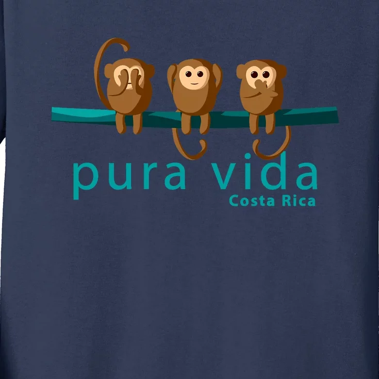 Pura Vida Monkeys Costa Rica Kids Long Sleeve Shirt