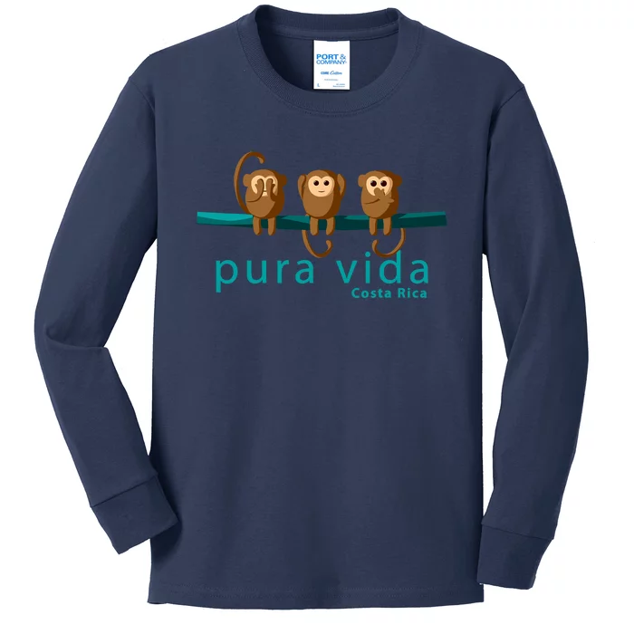 Pura Vida Monkeys Costa Rica Kids Long Sleeve Shirt