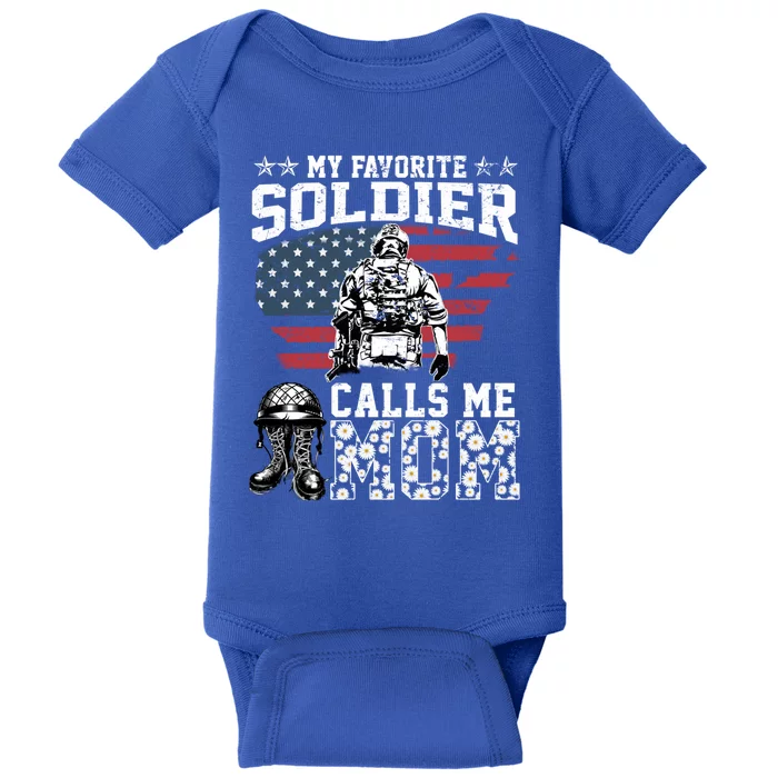 Proud Veteran Mothers My Favorite Soldier Calls Me Mom Daisy Gift Baby Bodysuit