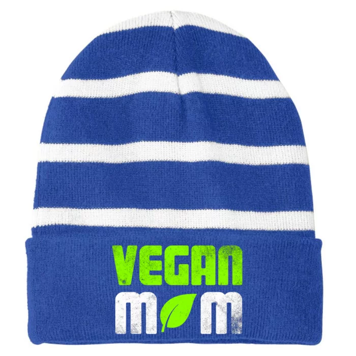 Proud Vegan Mom Vegetarian Food I Am A Vegan Gift Striped Beanie with Solid Band