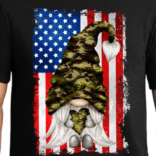 Patriotic Veteran Mom Heart And Love For America Gift Camo Gnome Meaningful Gift Pajama Set