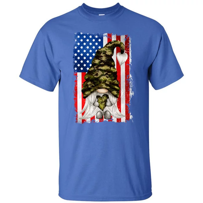 Patriotic Veteran Mom Heart And Love For America Gift Camo Gnome Meaningful Gift Tall T-Shirt