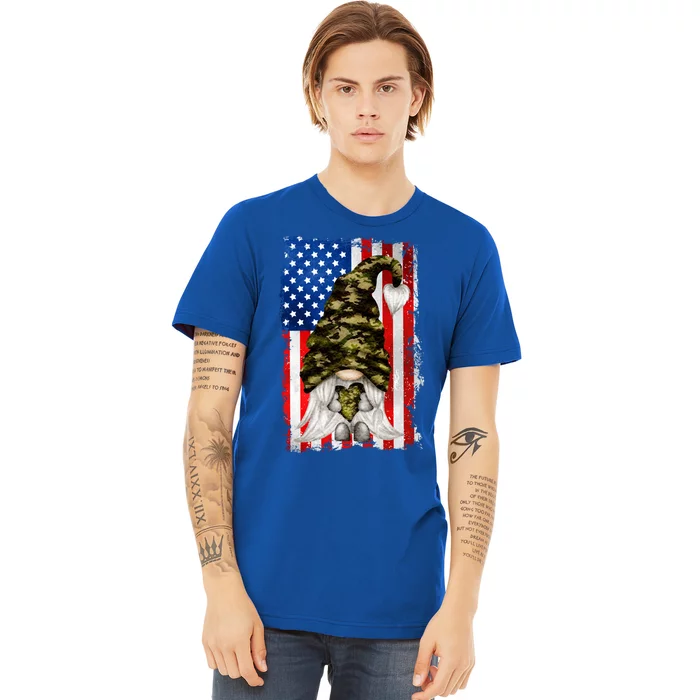 Patriotic Veteran Mom Heart And Love For America Gift Camo Gnome Meaningful Gift Premium T-Shirt