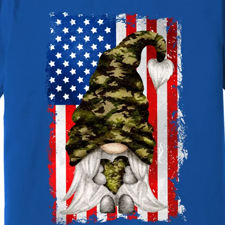 Patriotic Veteran Mom Heart And Love For America Gift Camo Gnome Meaningful Gift Premium T-Shirt