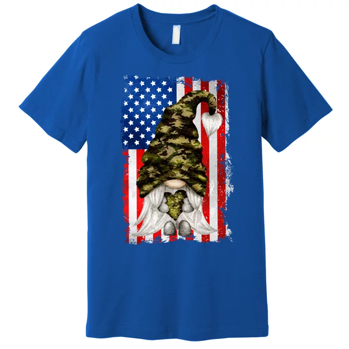 Patriotic Veteran Mom Heart And Love For America Gift Camo Gnome Meaningful Gift Premium T-Shirt