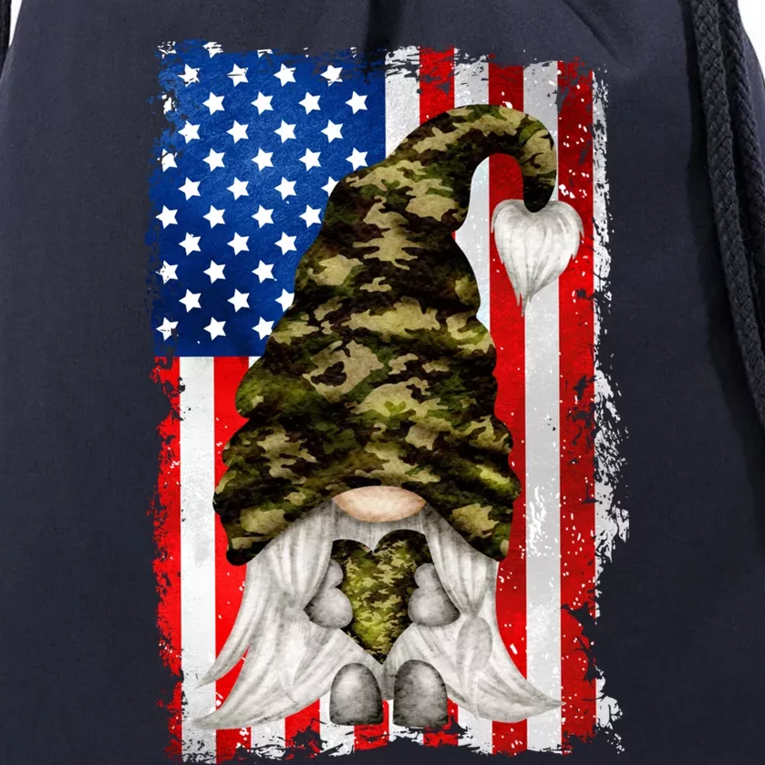 Patriotic Veteran Mom Heart And Love For America Gift Camo Gnome Meaningful Gift Drawstring Bag