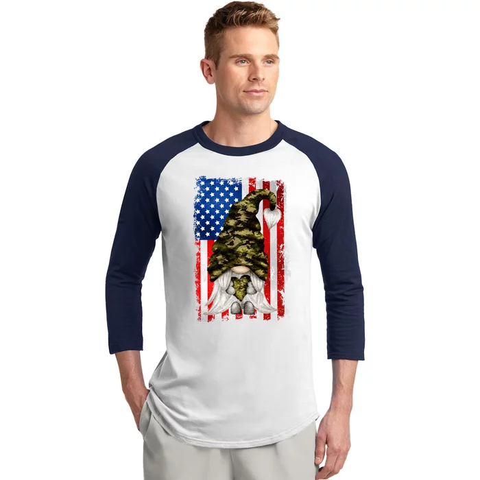 Patriotic Veteran Mom Heart And Love For America Gift Camo Gnome Meaningful Gift Baseball Sleeve Shirt