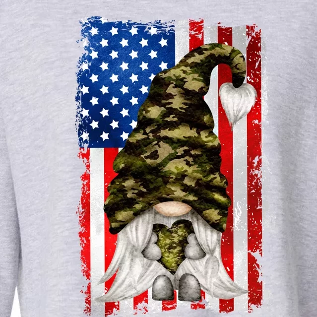 Patriotic Veteran Mom Heart And Love For America Gift Camo Gnome Meaningful Gift Cropped Pullover Crew