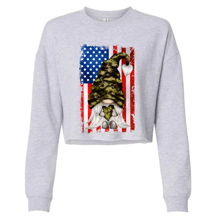 Patriotic Veteran Mom Heart And Love For America Gift Camo Gnome Meaningful Gift Cropped Pullover Crew