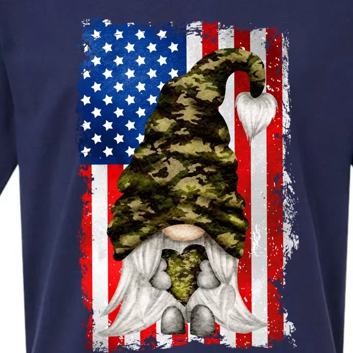 Patriotic Veteran Mom Heart And Love For America Gift Camo Gnome Meaningful Gift Sueded Cloud Jersey T-Shirt