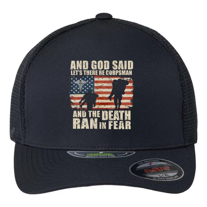 Proud Veteran Navy Corpsman Gifts Navy Patriot Flexfit Unipanel Trucker Cap