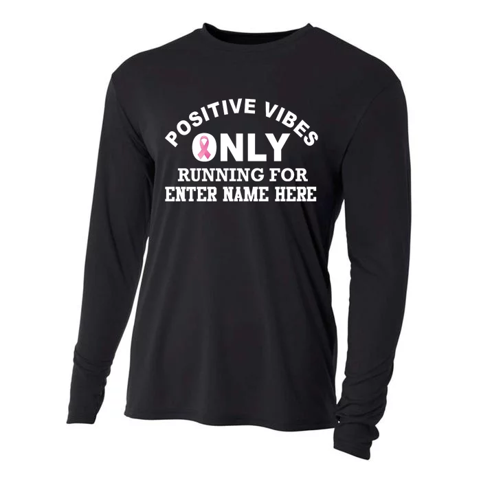 Positives Vibes Only Custom Name Breast Cancer Cooling Performance Long Sleeve Crew