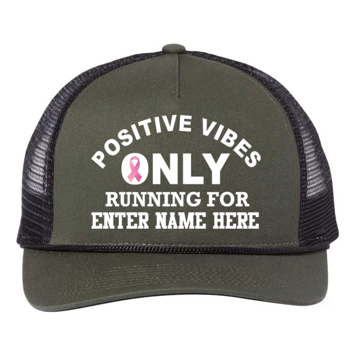 Positives Vibes Only Custom Name Breast Cancer Retro Rope Trucker Hat Cap