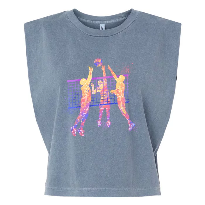 Playing Volleyball Players Colored Blocks Garment-Dyed Women's Muscle Tee