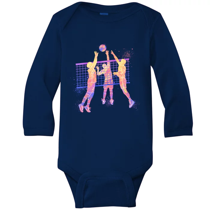 Playing Volleyball Players Colored Blocks Baby Long Sleeve Bodysuit