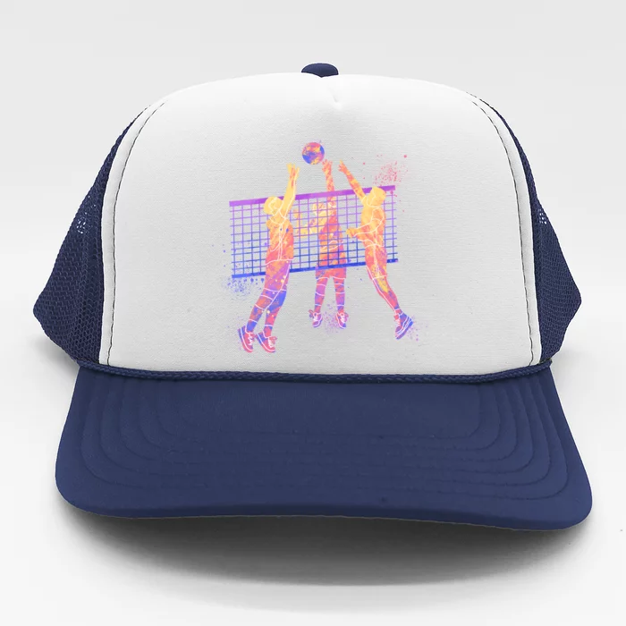 Playing Volleyball Players Colored Blocks Trucker Hat