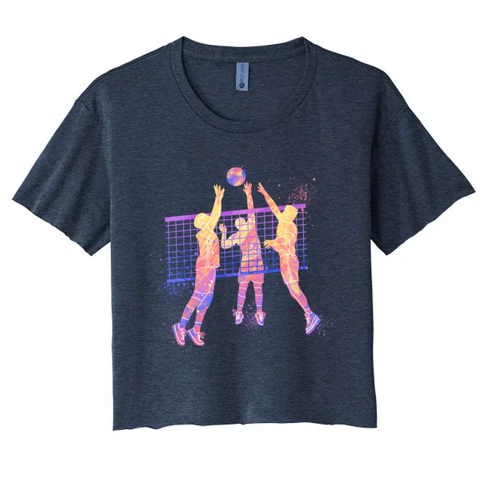 Playing Volleyball Players Colored Blocks Women's Crop Top Tee