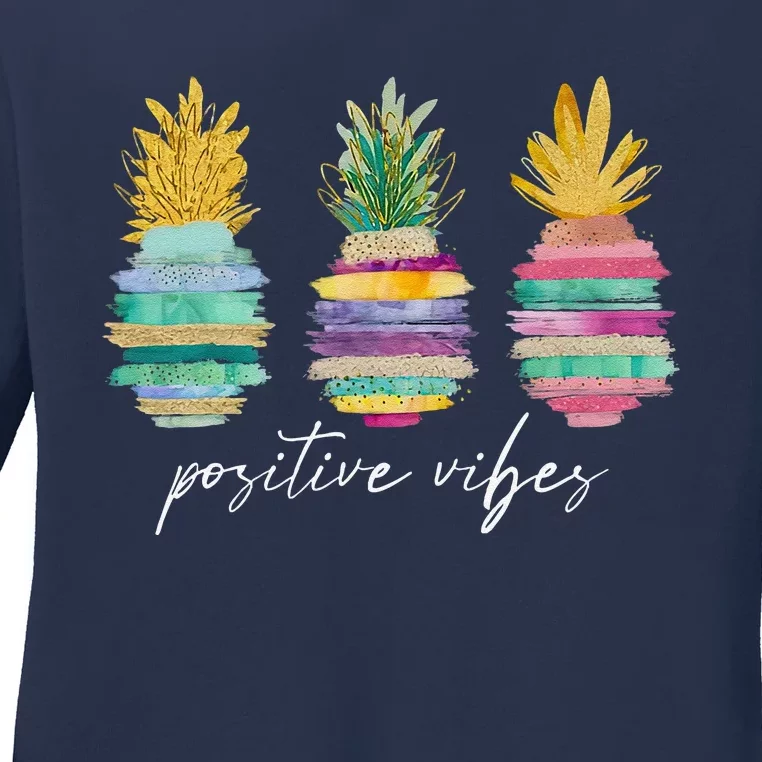 Positive Vibe Pineapple Transfer Day Infertility Ivf Mom Dad Ladies Long Sleeve Shirt