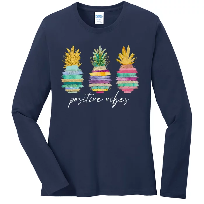 Positive Vibe Pineapple Transfer Day Infertility Ivf Mom Dad Ladies Long Sleeve Shirt