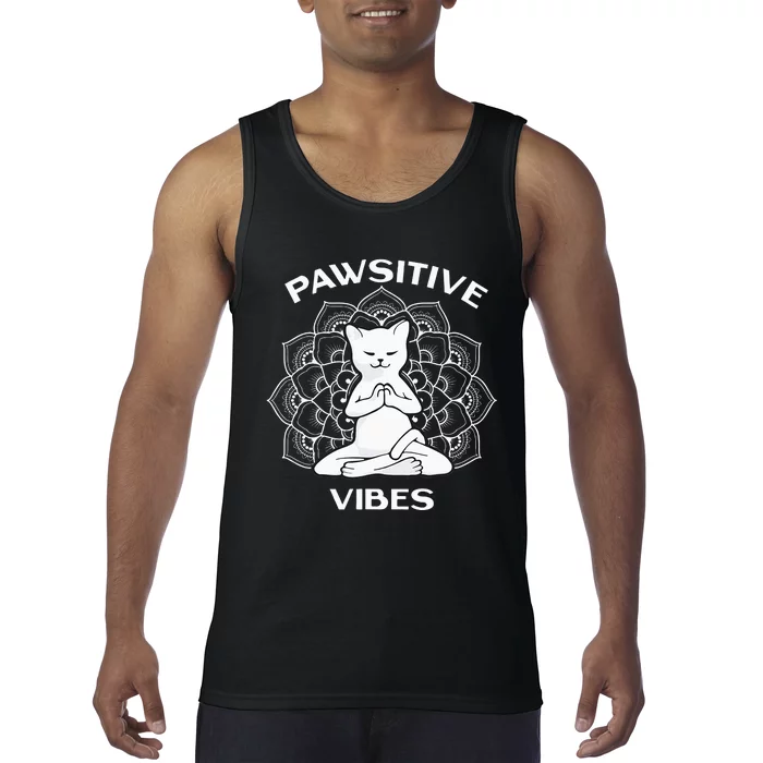 Pawsitive Vibes Positivity Meditation Lotus Mandala Yoga Cat Tank Top