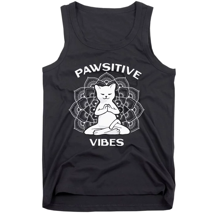 Pawsitive Vibes Positivity Meditation Lotus Mandala Yoga Cat Tank Top