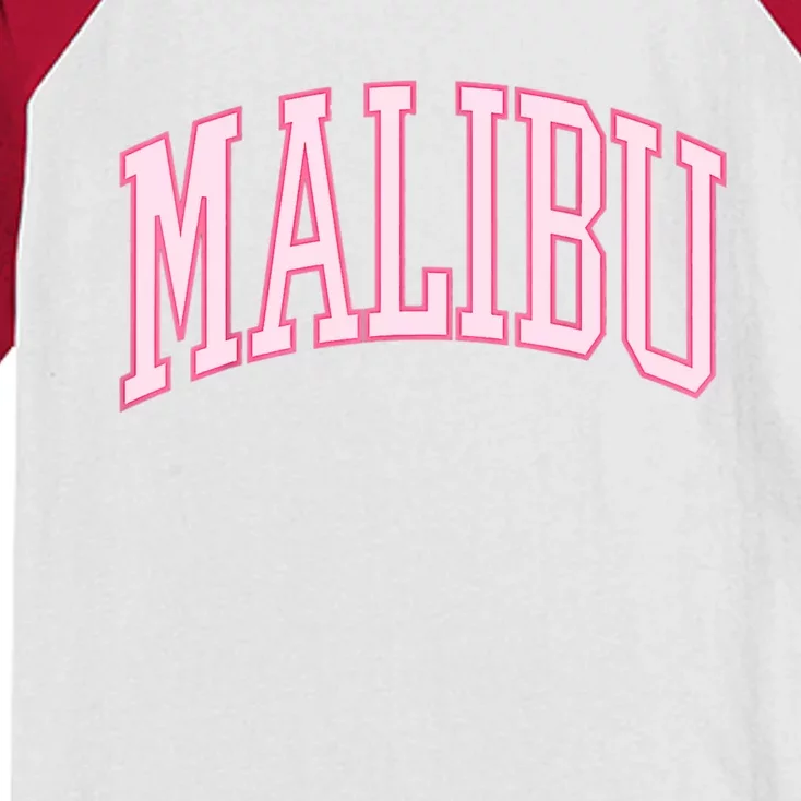 Preppy Varsity Pink Malibu CA California Font Kids Colorblock Raglan Jersey