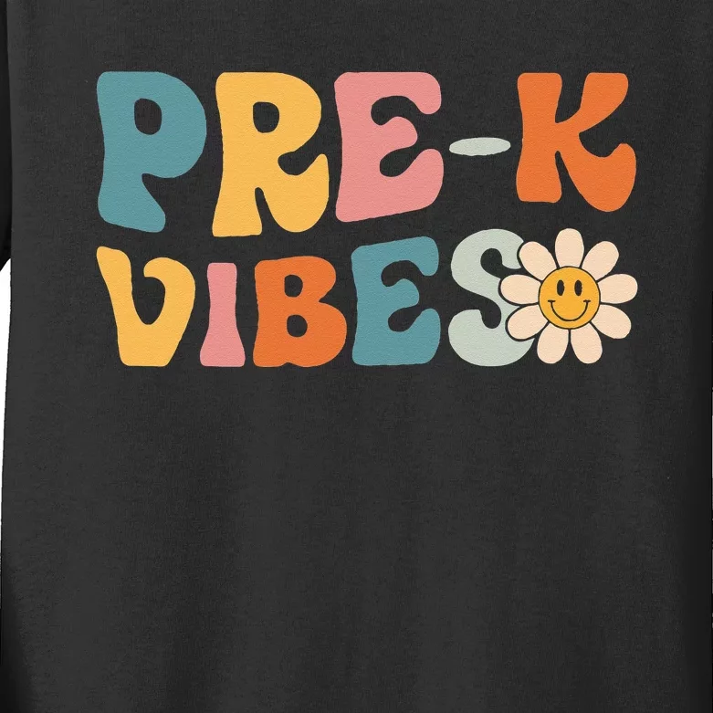 Pre-K Vibes - Pre Kindergarten Team Retro 1st Day of School Kids Long Sleeve Shirt