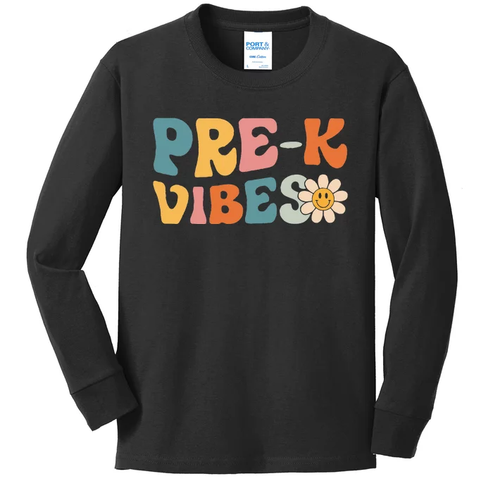 Pre-K Vibes - Pre Kindergarten Team Retro 1st Day of School Kids Long Sleeve Shirt